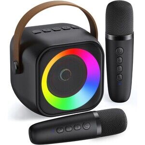 Mini Karaoke Machine with 2 Microphones Bluetooth Speaker for Kids & Adults